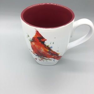 DEMDACO  Dean Crouser watercolor glassy ceramic stoneware cardinal coffee mug.